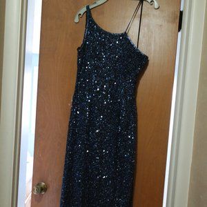 SCALA Dark Blue Off-The Shoulder Sequin Gown